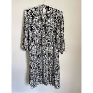 ZARA Black & White Cheeta Print Midi Peasant Style Dress Size Medium
